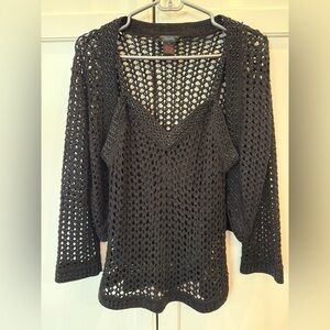 Glam Black Crochet Knit Cami and Jacket with Sequins